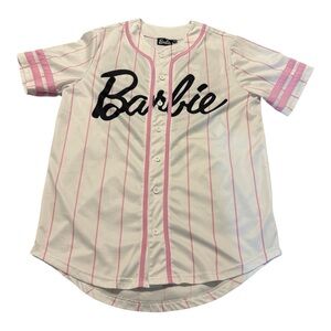 Barbie Baseball Jersey - White/Pink Pinstripe, Size S